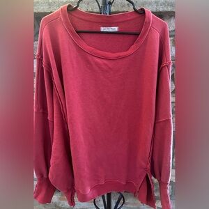 (NWOT) We The Free Oversized Sweatshirt Red Raw Hem Pullover Large